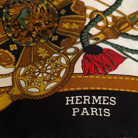Hermès Silk Scarf with Red, Gold, and Black Design .  Hand rolled edges- - Picture 4 of 6